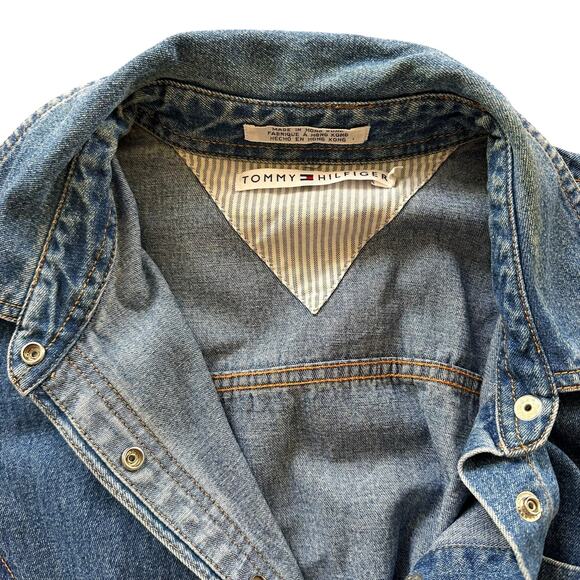 Vintage Tommy Hilfiger Y2K Denim Mini Dress Pearl Button Front Western Size 14 - Picture 15 of 15
